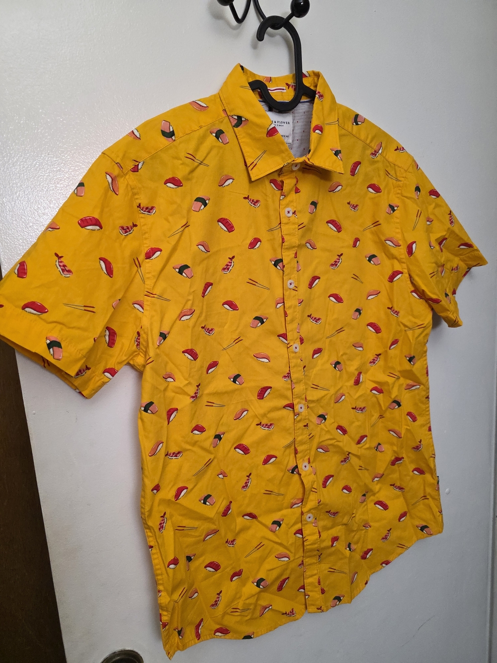 Denim & Flower Yellow Sushi-Print Short Sleeve Button-Down Shirt